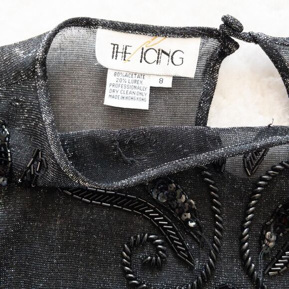 Vintage The Icing black and silver sheer mesh top with beaded details. Size 8 - Picture 6 of 8